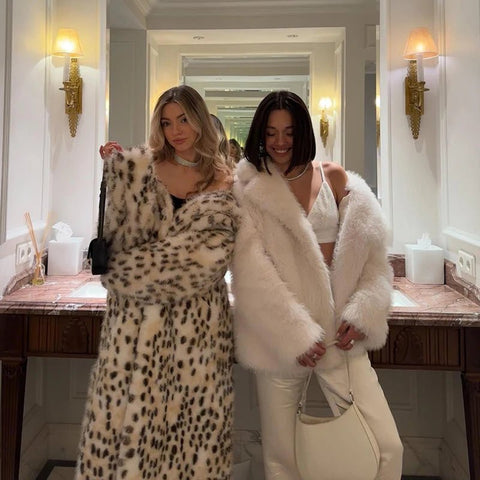 Neo Mint Luxury Maxi Long White Leopard Belted Faux Fur Winter Coat Women Winter Overcoat - American Thistle Neo Mint Luxury Maxi Long White Leopard Belted Faux Fur Winter Coat Women Winter Overcoat