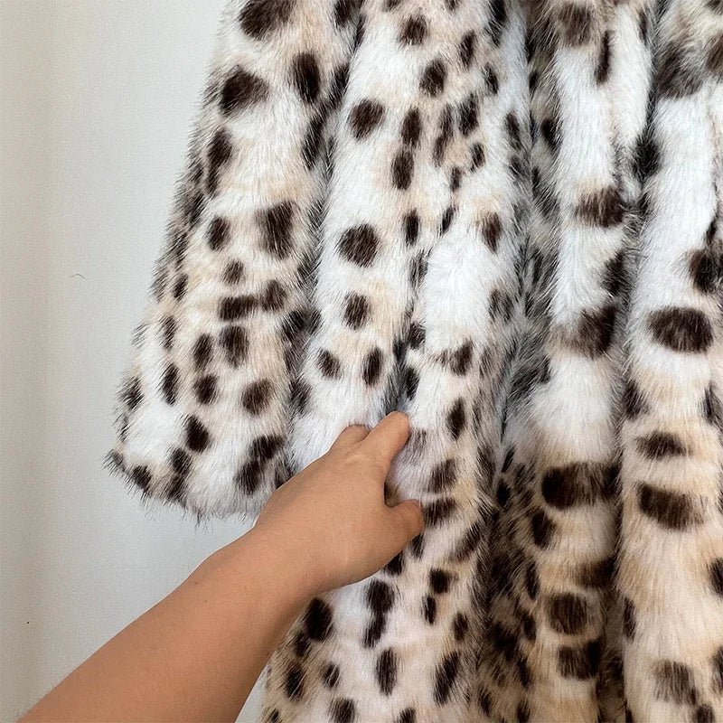 Neo Mint Luxury Maxi Long White Leopard Belted Faux Fur Winter Coat Women Winter Overcoat - American Thistle Neo Mint Luxury Maxi Long White Leopard Belted Faux Fur Winter Coat Women Winter Overcoat