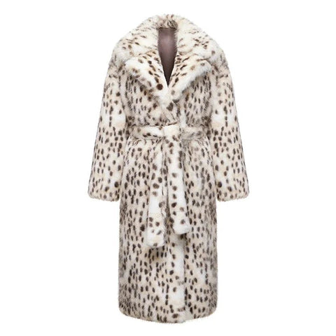 Neo Mint Luxury Maxi Long White Leopard Belted Faux Fur Winter Coat Women Winter Overcoat - American Thistle Neo Mint Luxury Maxi Long White Leopard Belted Faux Fur Winter Coat Women Winter Overcoat