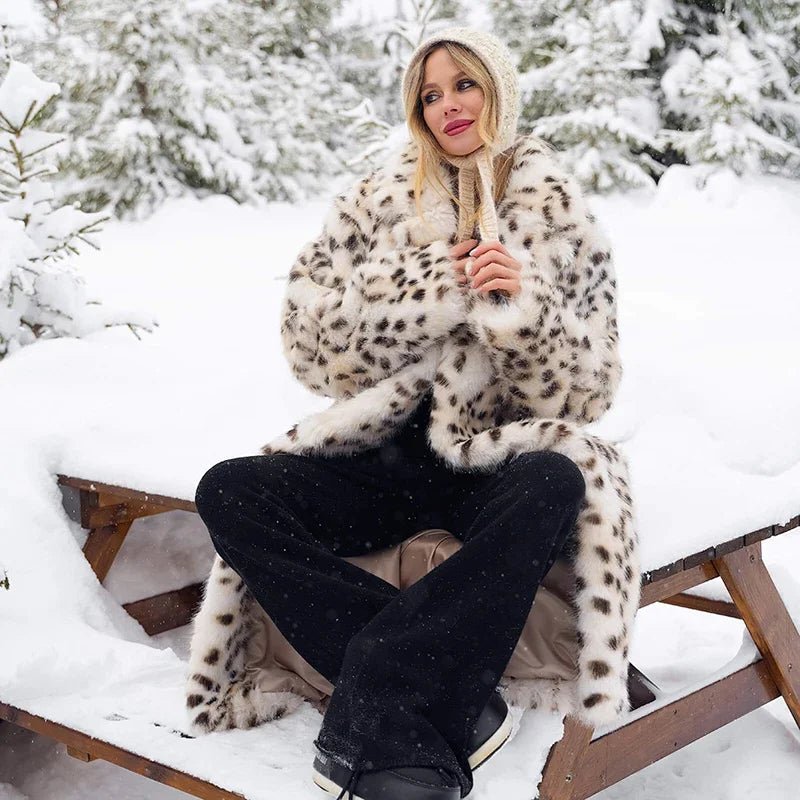 Neo Mint Luxury Maxi Long White Leopard Belted Faux Fur Winter Coat Women Winter Overcoat - American Thistle Neo Mint Luxury Maxi Long White Leopard Belted Faux Fur Winter Coat Women Winter Overcoat