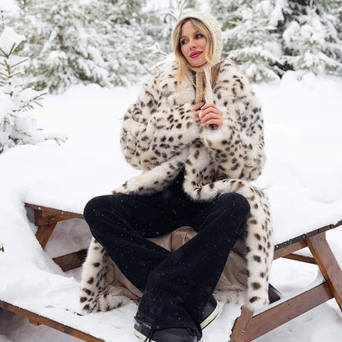 Neo Mint Luxury Maxi Long White Leopard Belted Faux Fur Winter Coat Women Winter Overcoat - American Thistle Neo Mint Luxury Maxi Long White Leopard Belted Faux Fur Winter Coat Women Winter Overcoat