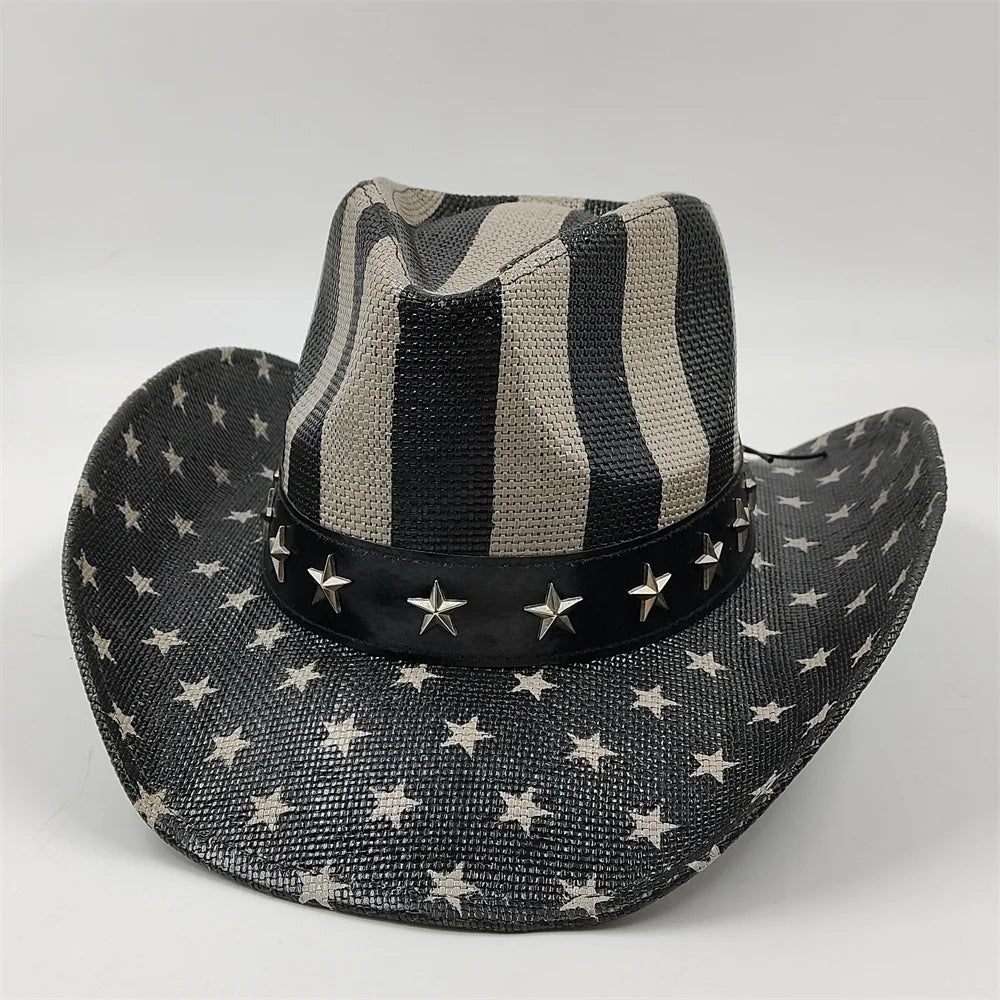 New Denim Hat Tie Dyed Straw Hat Star Jazz Straw Hat American Western Denim Hat Fashion - American ThistleNew Denim Hat Tie Dyed Straw Hat Star Jazz Straw Hat American Western Denim Hat Fashion