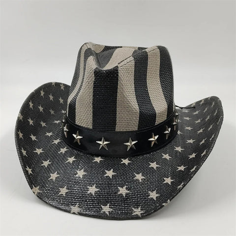 New Denim Hat Tie Dyed Straw Hat Star Jazz Straw Hat American Western Denim Hat Fashion - American ThistleNew Denim Hat Tie Dyed Straw Hat Star Jazz Straw Hat American Western Denim Hat Fashion