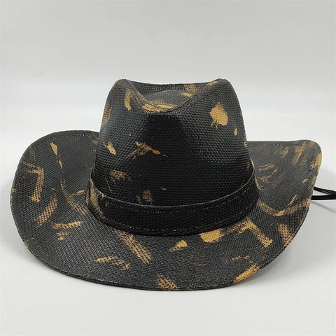 New Denim Hat Tie Dyed Straw Hat Star Jazz Straw Hat American Western Denim Hat Fashion - American ThistleNew Denim Hat Tie Dyed Straw Hat Star Jazz Straw Hat American Western Denim Hat Fashion