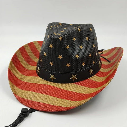 New Denim Hat Tie Dyed Straw Hat Star Jazz Straw Hat American Western Denim Hat Fashion - American ThistleNew Denim Hat Tie Dyed Straw Hat Star Jazz Straw Hat American Western Denim Hat Fashion