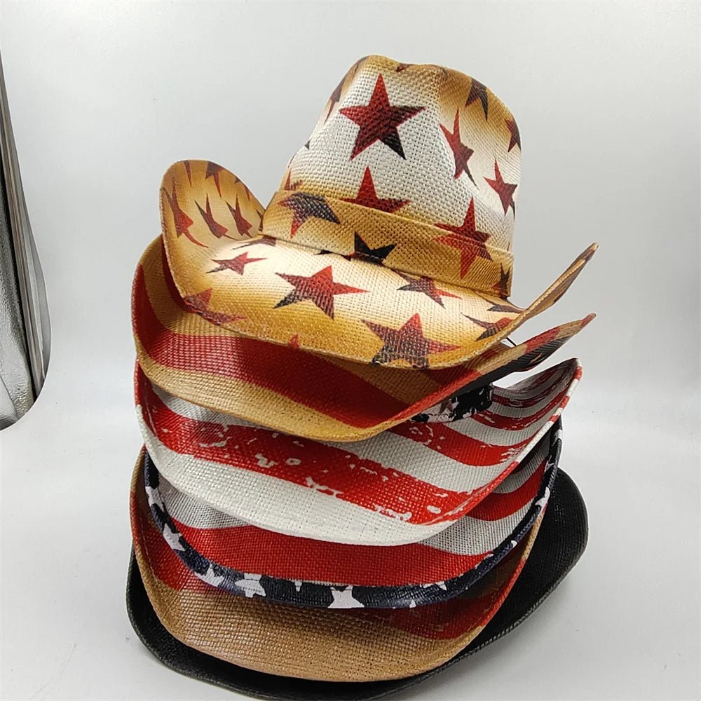 New Denim Hat Tie Dyed Straw Hat Star Jazz Straw Hat American Western Denim Hat Fashion - American ThistleNew Denim Hat Tie Dyed Straw Hat Star Jazz Straw Hat American Western Denim Hat Fashion