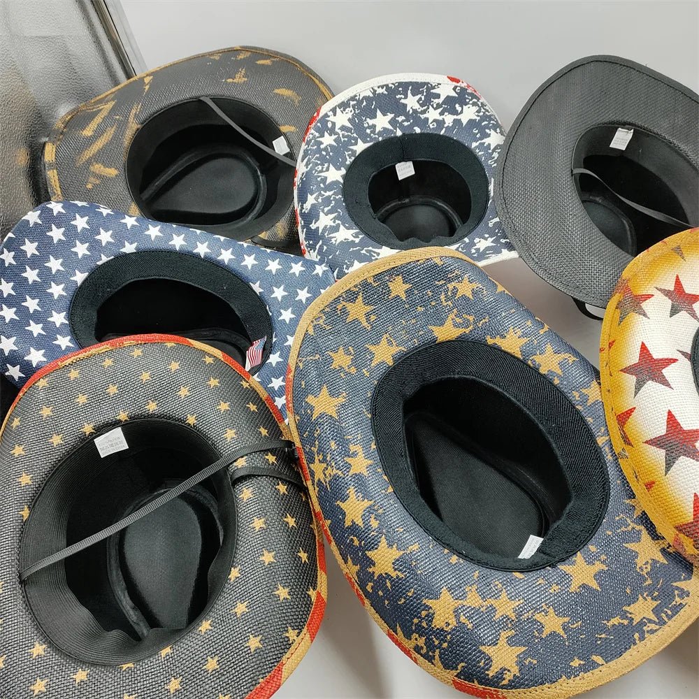 New Denim Hat Tie Dyed Straw Hat Star Jazz Straw Hat American Western Denim Hat Fashion - American ThistleNew Denim Hat Tie Dyed Straw Hat Star Jazz Straw Hat American Western Denim Hat Fashion