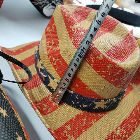 New Denim Hat Tie Dyed Straw Hat Star Jazz Straw Hat American Western Denim Hat Fashion - American ThistleNew Denim Hat Tie Dyed Straw Hat Star Jazz Straw Hat American Western Denim Hat Fashion