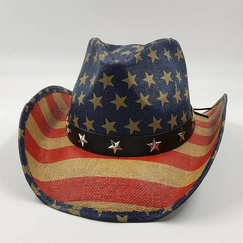 New Denim Hat Tie Dyed Straw Hat Star Jazz Straw Hat American Western Denim Hat Fashion - American ThistleNew Denim Hat Tie Dyed Straw Hat Star Jazz Straw Hat American Western Denim Hat Fashion