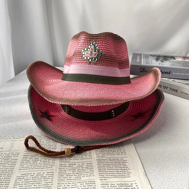 New Denim Hat Tie Dyed Straw Hat Star Jazz Straw Hat American Western Denim Hat Fashion - American ThistleNew Denim Hat Tie Dyed Straw Hat Star Jazz Straw Hat American Western Denim Hat Fashion