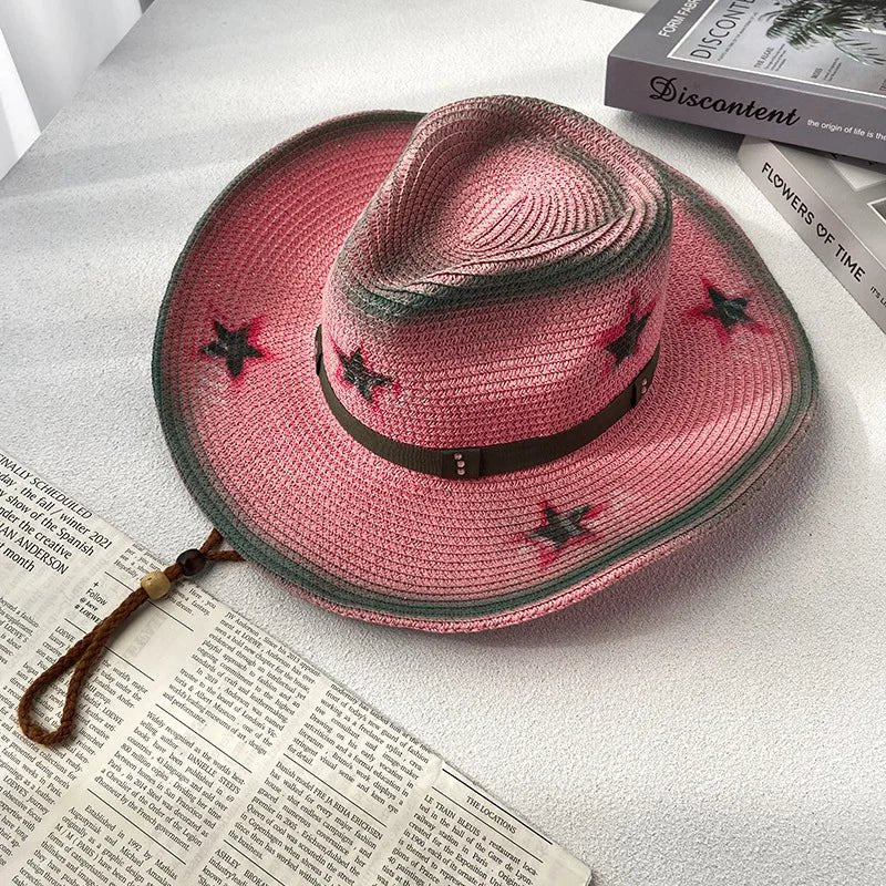 New Denim Hat Tie Dyed Straw Hat Star Jazz Straw Hat American Western Denim Hat Fashion - American ThistleNew Denim Hat Tie Dyed Straw Hat Star Jazz Straw Hat American Western Denim Hat Fashion