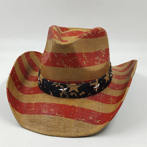 New Denim Hat Tie Dyed Straw Hat Star Jazz Straw Hat American Western Denim Hat Fashion - American ThistleNew Denim Hat Tie Dyed Straw Hat Star Jazz Straw Hat American Western Denim Hat Fashion