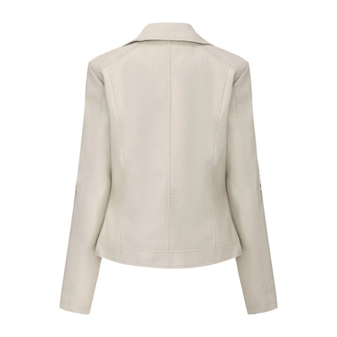 New Fall Women's Black Embroidered PU Jacket, Street - Style Brown Faux Leather Coat, Fashionable in Beige. - American ThistleNew Fall Women's Black Embroidered PU Jacket, Street - Style Brown Faux Leather Coat, Fashionable in Beige.