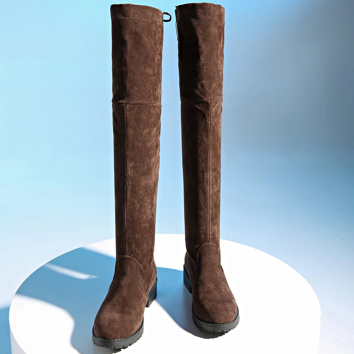 New Women Boots Winter brown Over The Knee Boots Comfort Lace Up Chunky High Heels Shoes Fashion Warm Suede Round Toe Boots - American ThistleNew Women Boots Winter brown Over The Knee Boots Comfort Lace Up Chunky High Heels Shoes Fashion Warm Suede Round Toe Boots