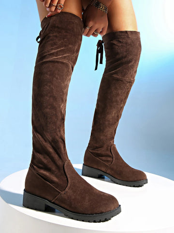 New Women Boots Winter brown Over The Knee Boots Comfort Lace Up Chunky High Heels Shoes Fashion Warm Suede Round Toe Boots - American ThistleNew Women Boots Winter brown Over The Knee Boots Comfort Lace Up Chunky High Heels Shoes Fashion Warm Suede Round Toe Boots