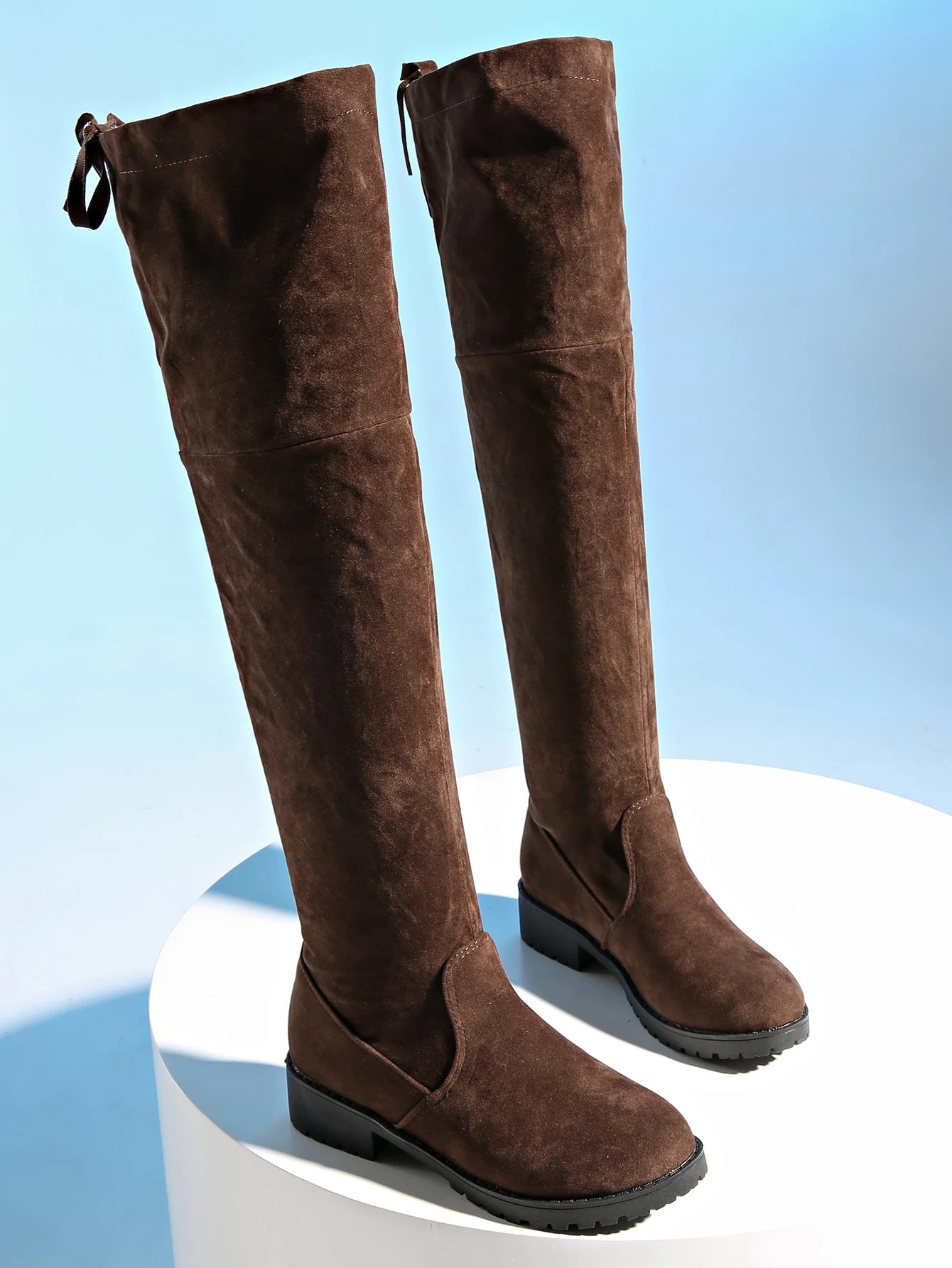 New Women Boots Winter brown Over The Knee Boots Comfort Lace Up Chunky High Heels Shoes Fashion Warm Suede Round Toe Boots - American ThistleNew Women Boots Winter brown Over The Knee Boots Comfort Lace Up Chunky High Heels Shoes Fashion Warm Suede Round Toe Boots