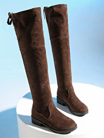 New Women Boots Winter brown Over The Knee Boots Comfort Lace Up Chunky High Heels Shoes Fashion Warm Suede Round Toe Boots - American ThistleNew Women Boots Winter brown Over The Knee Boots Comfort Lace Up Chunky High Heels Shoes Fashion Warm Suede Round Toe Boots