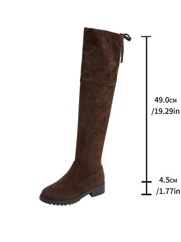 New Women Boots Winter brown Over The Knee Boots Comfort Lace Up Chunky High Heels Shoes Fashion Warm Suede Round Toe Boots - American ThistleNew Women Boots Winter brown Over The Knee Boots Comfort Lace Up Chunky High Heels Shoes Fashion Warm Suede Round Toe Boots