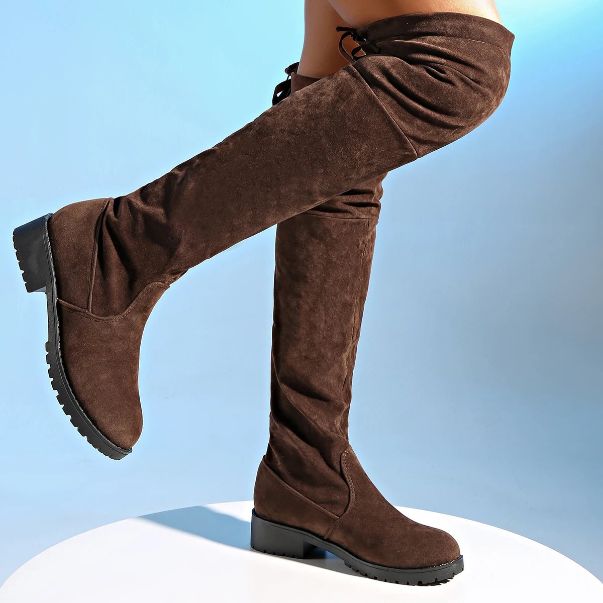 New Women Boots Winter brown Over The Knee Boots Comfort Lace Up Chunky High Heels Shoes Fashion Warm Suede Round Toe Boots - American ThistleNew Women Boots Winter brown Over The Knee Boots Comfort Lace Up Chunky High Heels Shoes Fashion Warm Suede Round Toe Boots