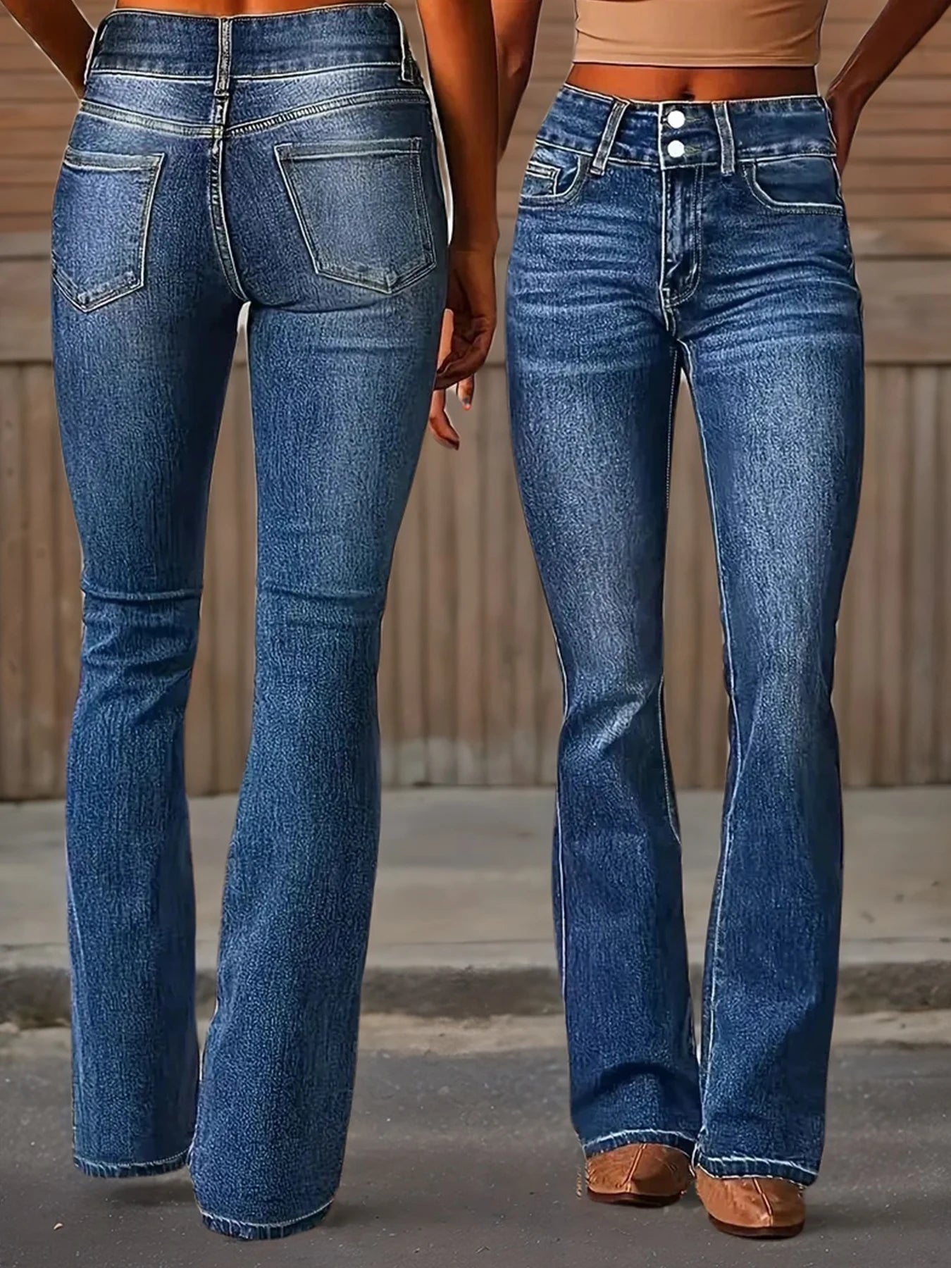 New Women's High Waisted Elastic Flared Jeans, Retro Washed Slim Fit Basic Jeans - American Thistle New Women's High Waisted Elastic Flared Jeans, Retro Washed Slim Fit Basic Jeans