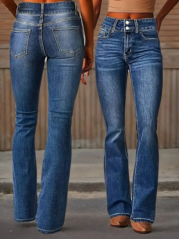 New Women's High Waisted Elastic Flared Jeans, Retro Washed Slim Fit Basic Jeans - American Thistle New Women's High Waisted Elastic Flared Jeans, Retro Washed Slim Fit Basic Jeans