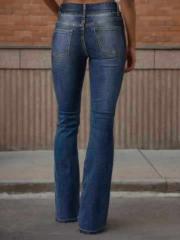 New Women's High Waisted Elastic Flared Jeans, Retro Washed Slim Fit Basic Jeans - American Thistle New Women's High Waisted Elastic Flared Jeans, Retro Washed Slim Fit Basic Jeans