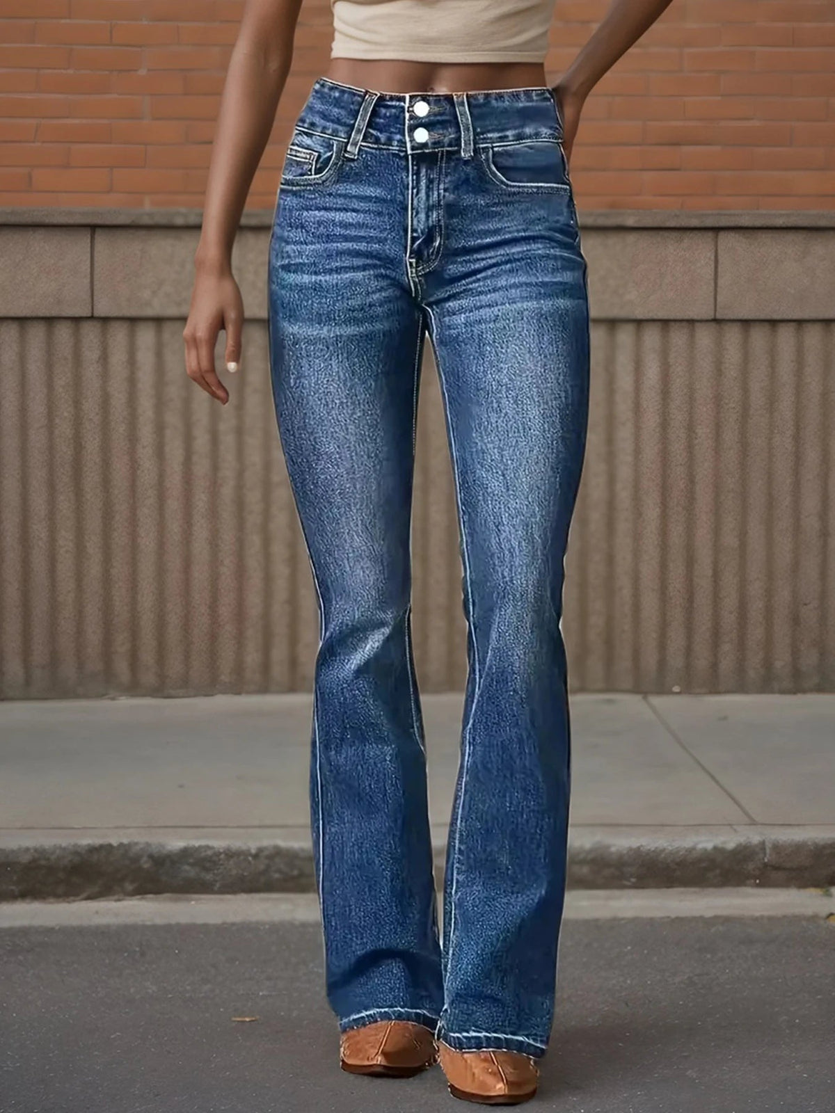 New Women's High Waisted Elastic Flared Jeans, Retro Washed Slim Fit Basic Jeans - American Thistle New Women's High Waisted Elastic Flared Jeans, Retro Washed Slim Fit Basic Jeans