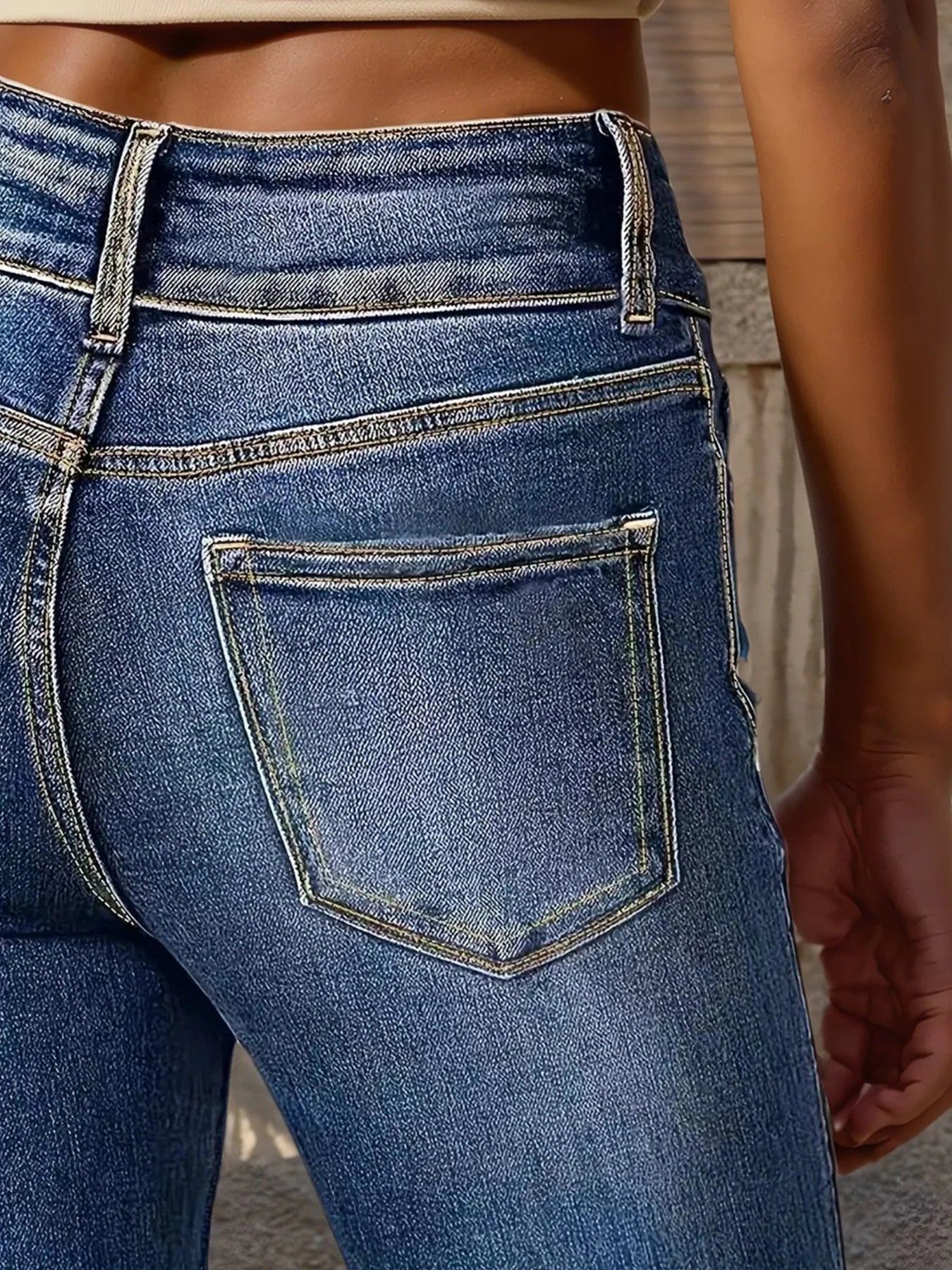 New Women's High Waisted Elastic Flared Jeans, Retro Washed Slim Fit Basic Jeans - American Thistle New Women's High Waisted Elastic Flared Jeans, Retro Washed Slim Fit Basic Jeans