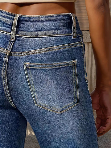 New Women's High Waisted Elastic Flared Jeans, Retro Washed Slim Fit Basic Jeans - American Thistle New Women's High Waisted Elastic Flared Jeans, Retro Washed Slim Fit Basic Jeans