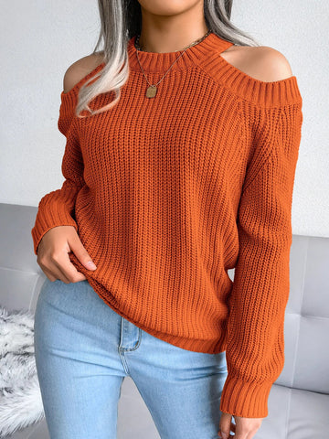 Off Shoulder Long Sleeve Knitted Pullover For Women Sweater Top Autumn Winter - American Thistle Off Shoulder Long Sleeve Knitted Pullover For Women Sweater Top Autumn Winter
