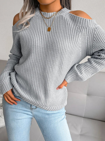 Off Shoulder Long Sleeve Knitted Pullover For Women Sweater Top Autumn Winter - American Thistle Off Shoulder Long Sleeve Knitted Pullover For Women Sweater Top Autumn Winter