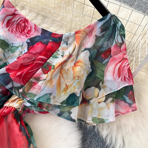 Off the Shoulder Sexy Beach Party Dress Summer Ruffles Slash Neck Chiffon Maxi Sundress Vacation Floral Print Long Vestidos - American Thistle Off the Shoulder Sexy Beach Party Dress Summer Ruffles Slash Neck Chiffon Maxi Sundress Vacation Floral Print Long Vestidos