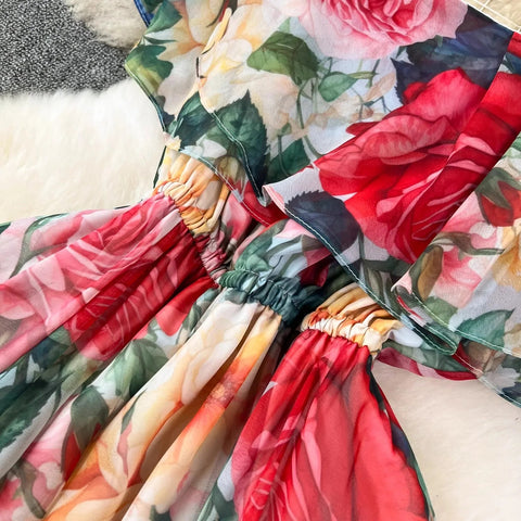 Off the Shoulder Sexy Beach Party Dress Summer Ruffles Slash Neck Chiffon Maxi Sundress Vacation Floral Print Long Vestidos - American Thistle Off the Shoulder Sexy Beach Party Dress Summer Ruffles Slash Neck Chiffon Maxi Sundress Vacation Floral Print Long Vestidos