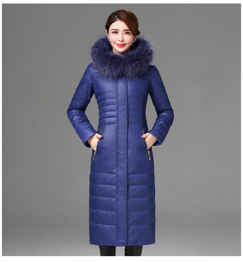 Over - The - Knee Long Puffer Down Jacket with Faux Fur Collar - American Thistle Over - The - Knee Long Puffer Down Jacket with Faux Fur Collar