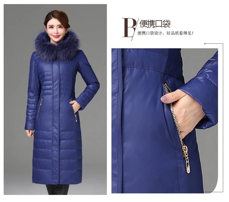 Over - The - Knee Long Puffer Down Jacket with Faux Fur Collar - American Thistle Over - The - Knee Long Puffer Down Jacket with Faux Fur Collar