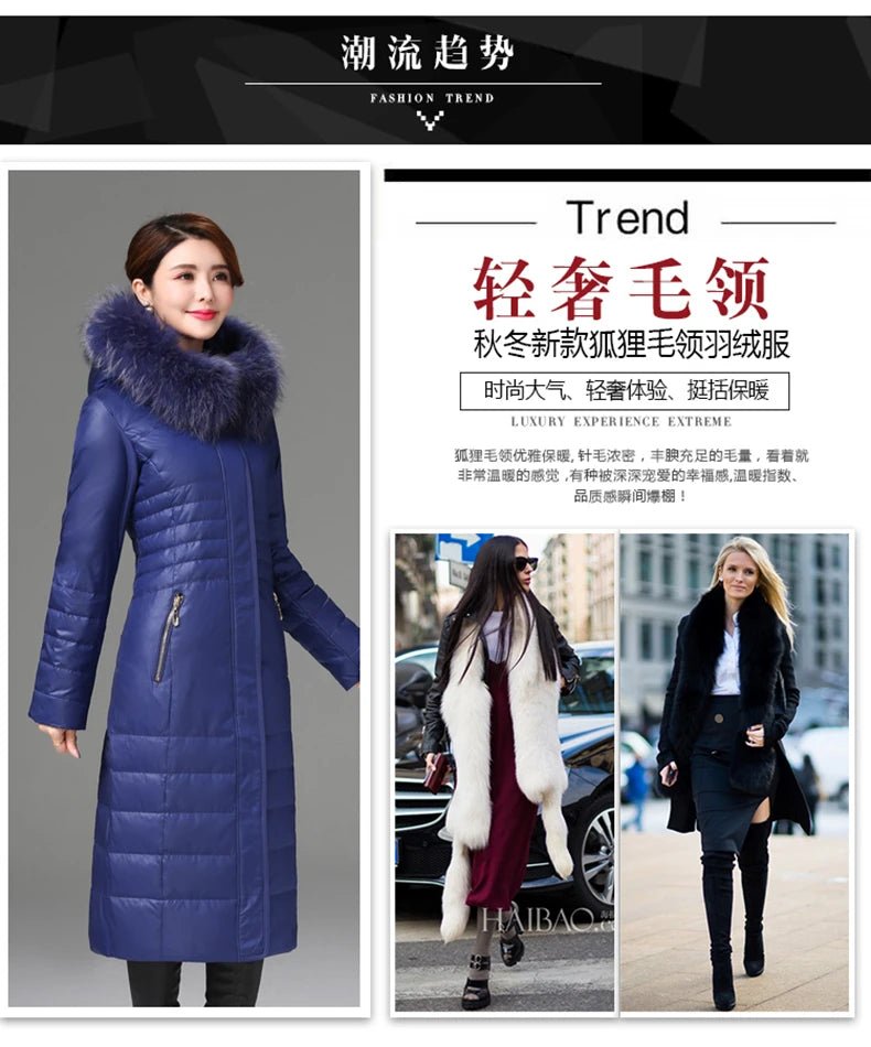 Over - The - Knee Long Puffer Down Jacket with Faux Fur Collar - American Thistle Over - The - Knee Long Puffer Down Jacket with Faux Fur Collar