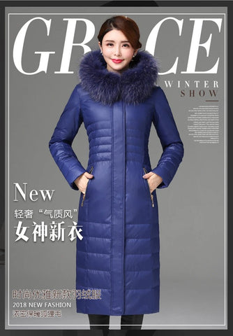 Over - The - Knee Long Puffer Down Jacket with Faux Fur Collar - American Thistle Over - The - Knee Long Puffer Down Jacket with Faux Fur Collar