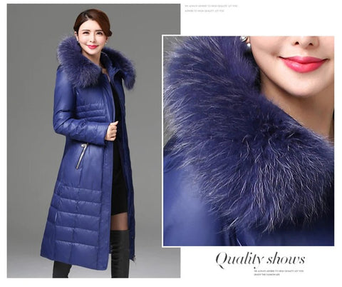 Over - The - Knee Long Puffer Down Jacket with Faux Fur Collar - American Thistle Over - The - Knee Long Puffer Down Jacket with Faux Fur Collar