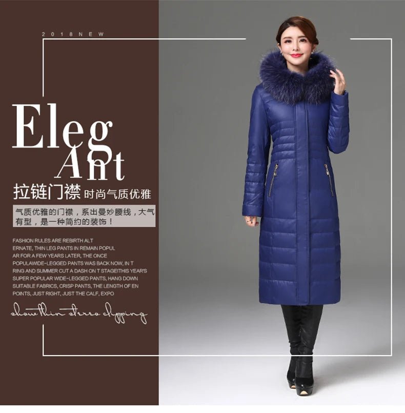 Over - The - Knee Long Puffer Down Jacket with Faux Fur Collar - American Thistle Over - The - Knee Long Puffer Down Jacket with Faux Fur Collar