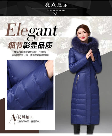 Over - The - Knee Long Puffer Down Jacket with Faux Fur Collar - American Thistle Over - The - Knee Long Puffer Down Jacket with Faux Fur Collar