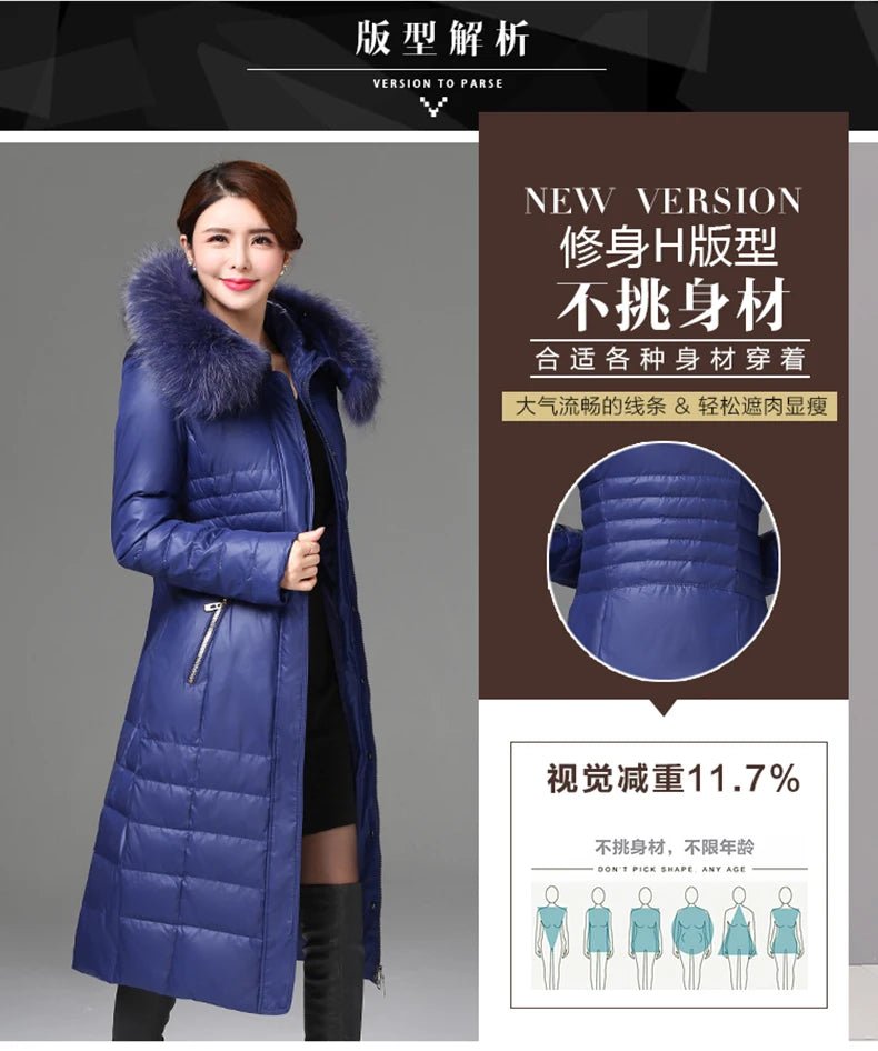 Over - The - Knee Long Puffer Down Jacket with Faux Fur Collar - American Thistle Over - The - Knee Long Puffer Down Jacket with Faux Fur Collar