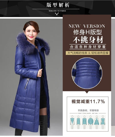 Over - The - Knee Long Puffer Down Jacket with Faux Fur Collar - American Thistle Over - The - Knee Long Puffer Down Jacket with Faux Fur Collar