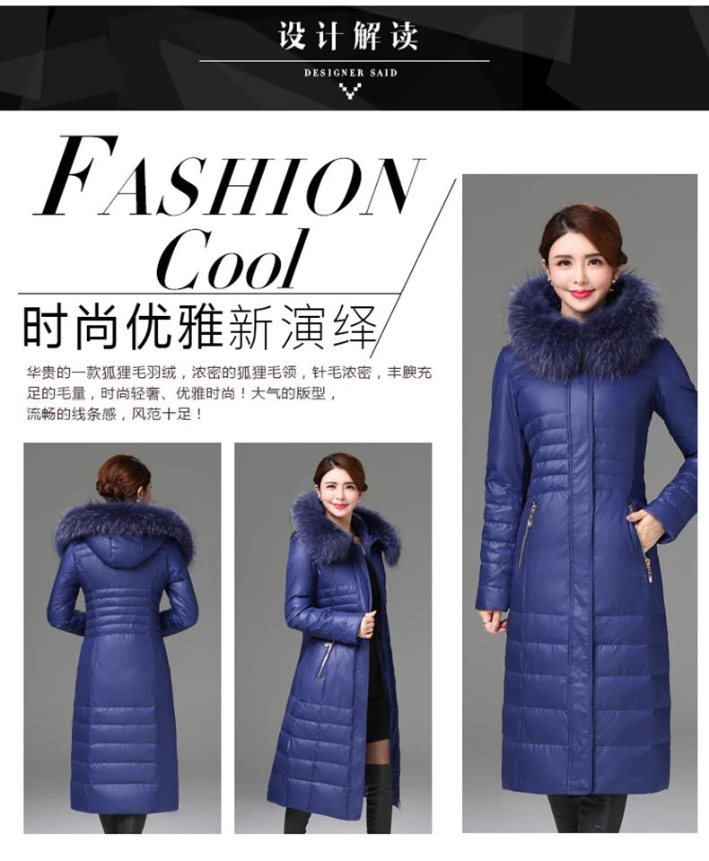 Over - The - Knee Long Puffer Down Jacket with Faux Fur Collar - American Thistle Over - The - Knee Long Puffer Down Jacket with Faux Fur Collar