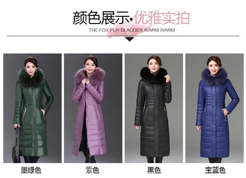 Over - The - Knee Long Puffer Down Jacket with Faux Fur Collar - American Thistle Over - The - Knee Long Puffer Down Jacket with Faux Fur Collar