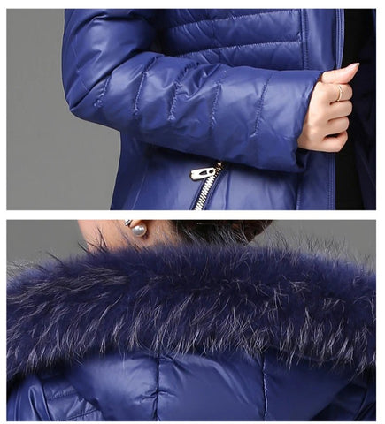 Over - The - Knee Long Puffer Down Jacket with Faux Fur Collar - American Thistle Over - The - Knee Long Puffer Down Jacket with Faux Fur Collar