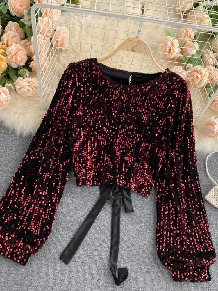 Party Sequin Long - Sleeve Blouse - American Thistle Party Sequin Long - Sleeve Blouse