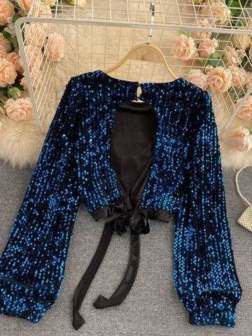 Party Sequin Long - Sleeve Blouse - American Thistle Party Sequin Long - Sleeve Blouse