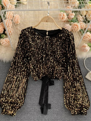 Party Sequin Long - Sleeve Blouse - American Thistle Party Sequin Long - Sleeve Blouse
