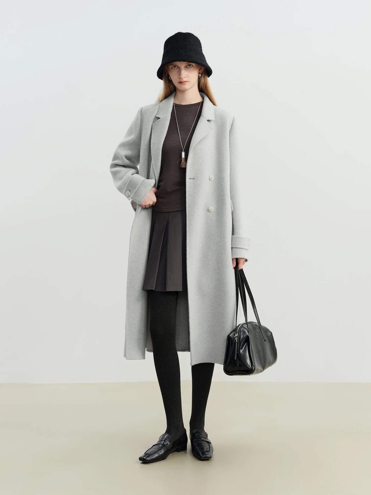 Petite Straight Shoulder White Camel Wool Coat Women - American Thistle Petite Straight Shoulder White Camel Wool Coat Women