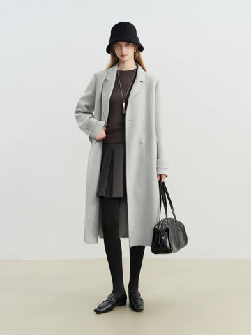 Petite Straight Shoulder White Camel Wool Coat Women - American Thistle Petite Straight Shoulder White Camel Wool Coat Women